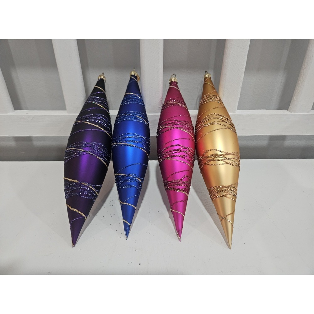 Dept 56 Glass Glitter Spindle Ornaments Set Of 4, Czech Republic